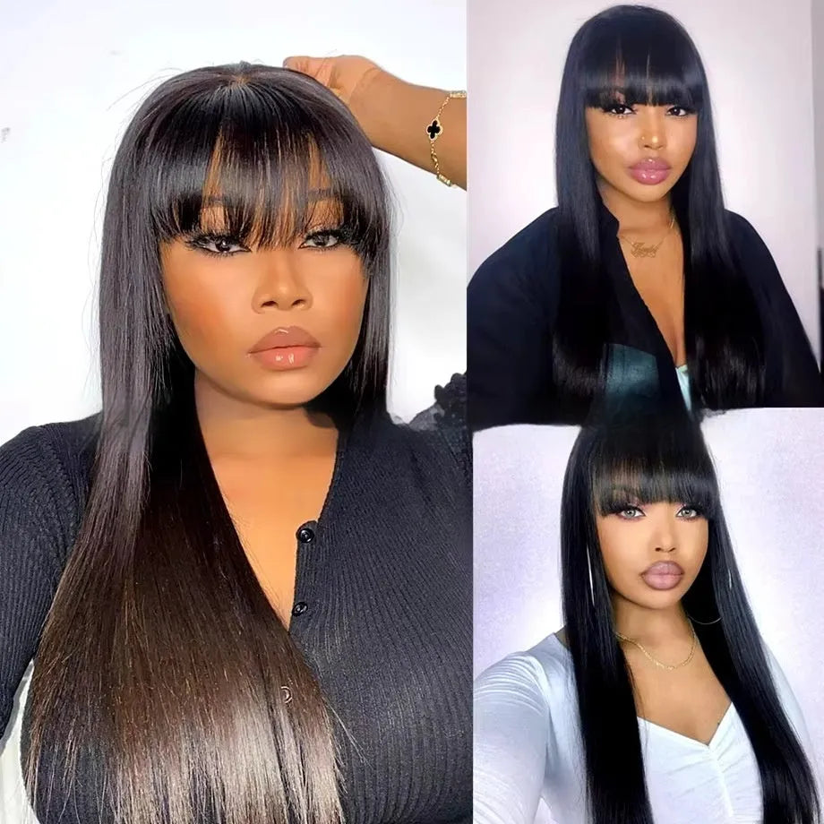 Women's natural colour full-mechanism human hair wig showing length options