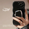 Black geometric bracket TPU phone case with wave pattern and metallic finish for Apple iPhone