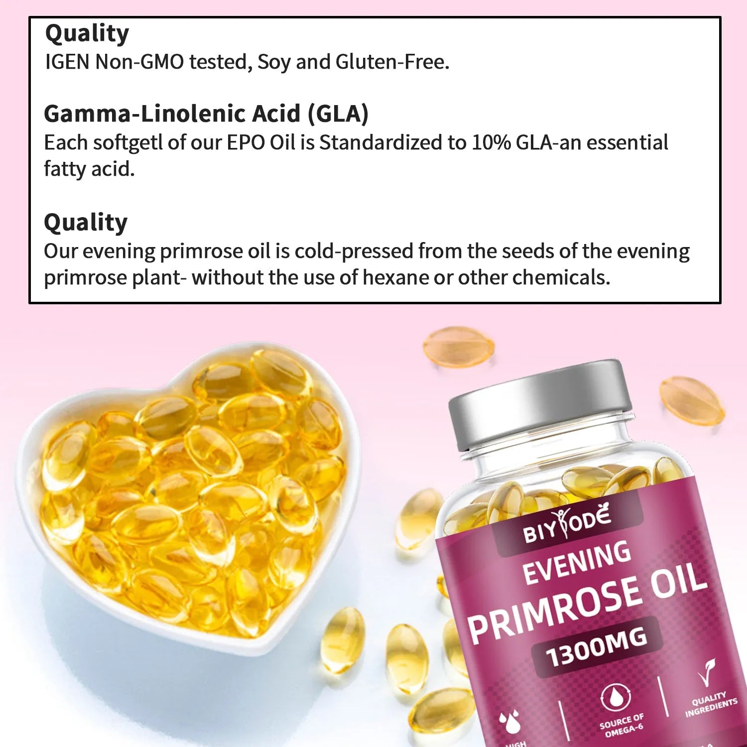 Evening primrose oil herbal soft capsules bottle with 90 capsules for women's health supplement