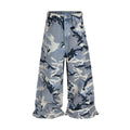Snow camouflage blue loose fit jeans with micro-elastic stretch in cotton denim
