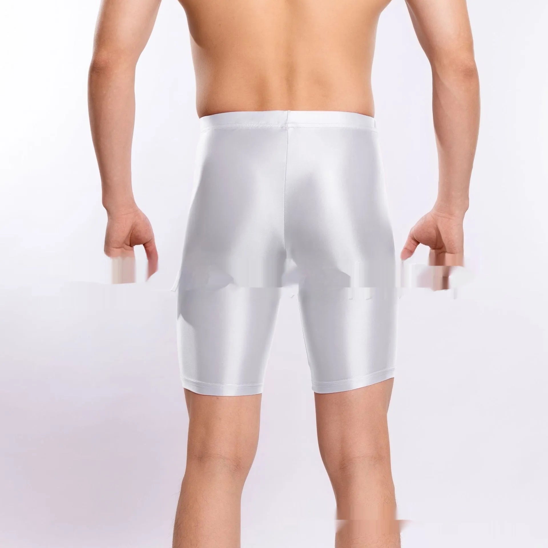 Men's plus size shiny nylon sports shorts in multiple colours on size chart.
