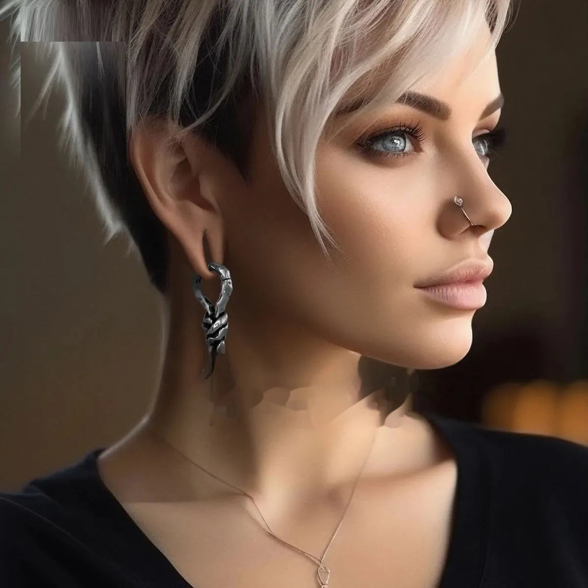 Close-up of 4mm copper bending and connecting earrings for auricle piercings.