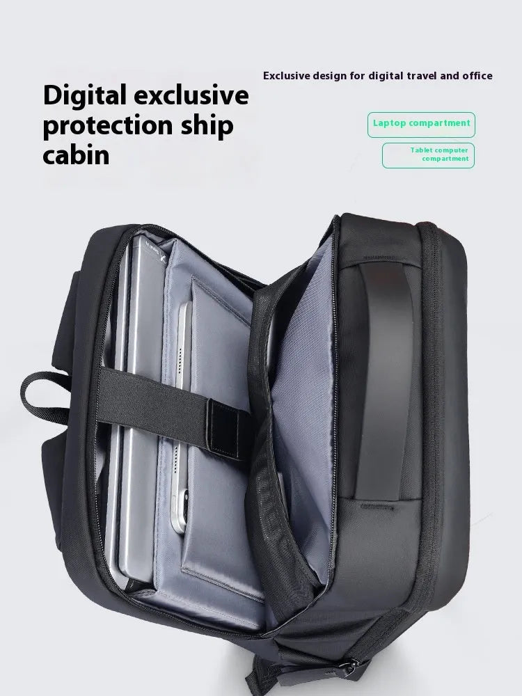 Graphite grey USB business backpack with Oxford cloth exterior showing charging port and under 20L capacity