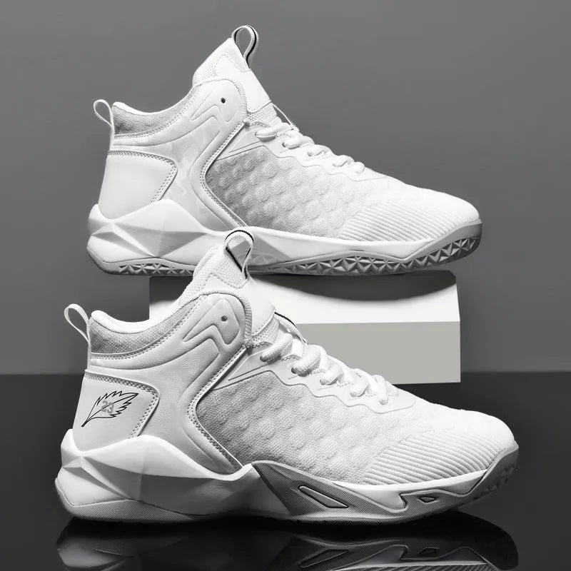 Men's mid-top gradient mesh breathable sneakers black white rubber sole front tie