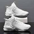 Men's mid-top gradient mesh breathable sneakers black white rubber sole front tie