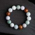 Women's natural Myanmar jade bracelet with three colours in 13mm round beads, national style design