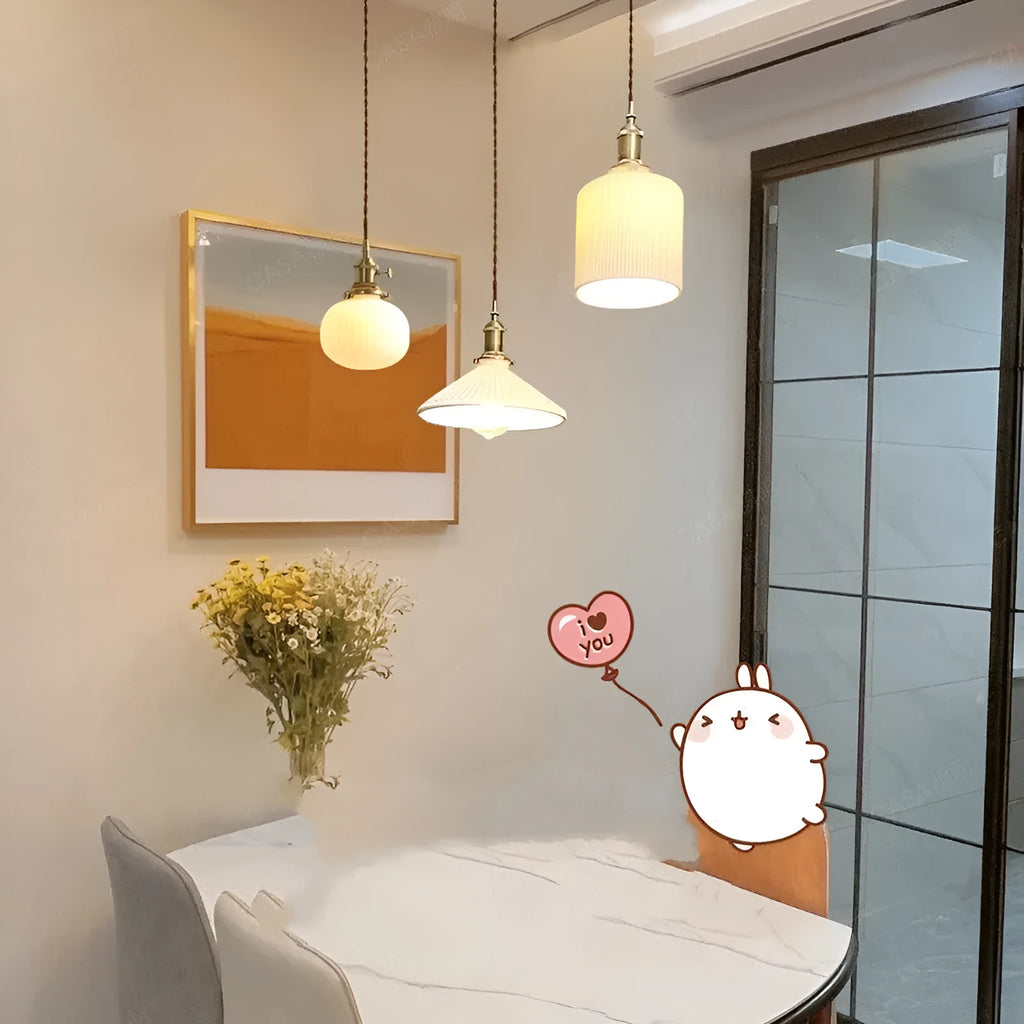 Nordic style glass chandelier with full copper frame and LED light source for dining room