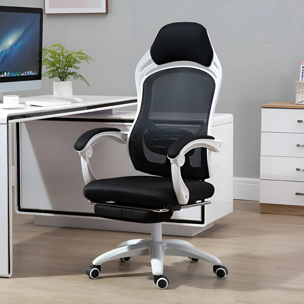 Black ergonomic computer gaming chair with adjustable height and reclining backrest