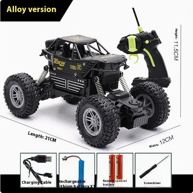 Children's rechargeable four-wheel drive remote control off-road car in fire blue colour with handle controller
