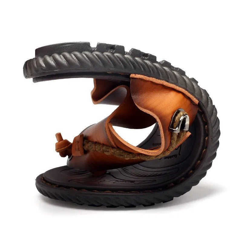 Men's dark blue herringbone textured outdoor slippers with a rubber sole, shown in a plus-size fit.