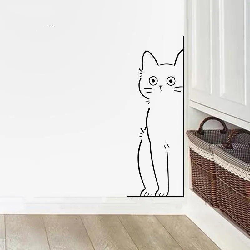 Shy kitty cute pattern PVC wall sticker for living room decoration, waterproof, available in small 28cm size