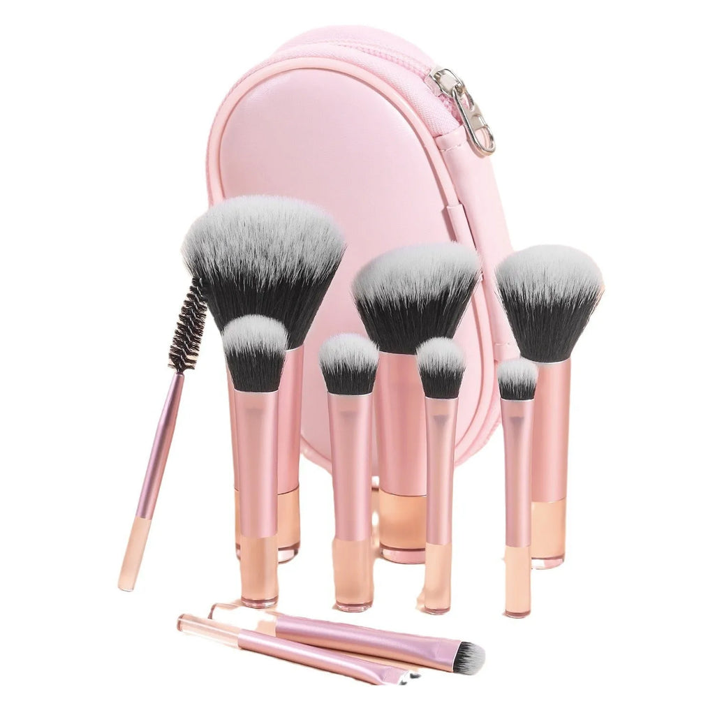 10 piece makeup brush set with crystal handles and aluminium tubes in storage bag