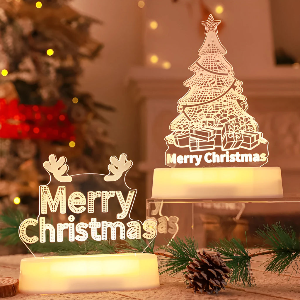 Acrylic 3D Christmas LED night light, 4.5V decorative lamp in festive colour options