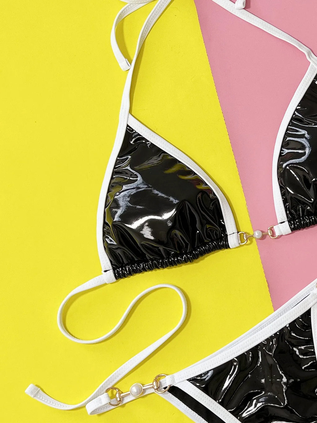 Black women's split bikini swimsuit with bra and panties for swimming