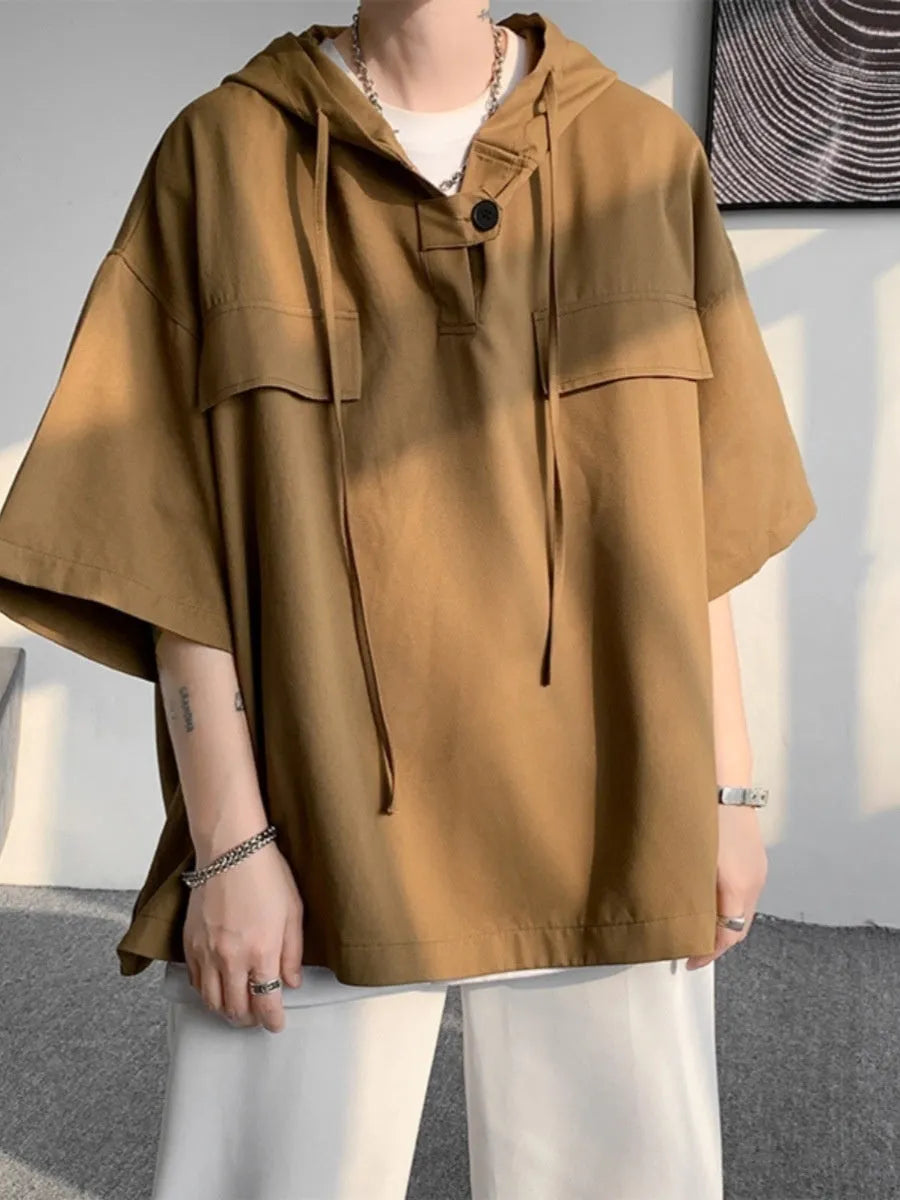 Men's hooded short sleeve t-shirt in polyester fabric available in multiple colours and plus sizes