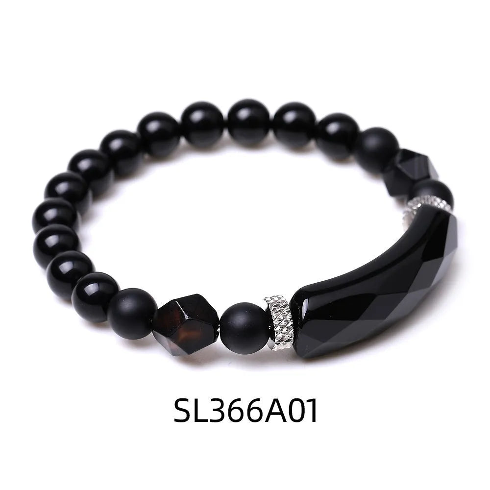 Handmade diamond-shaped cut agate bracelet with geometric pattern and fan-shaped elements