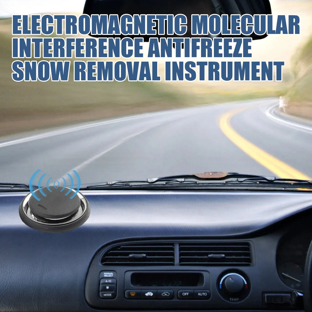 Black portable car deicing and snow melting instrument on a windscreen.