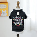 Casual knitwear dog jumper in kiss sweater pattern for winter, shown with size chart for XS to XL