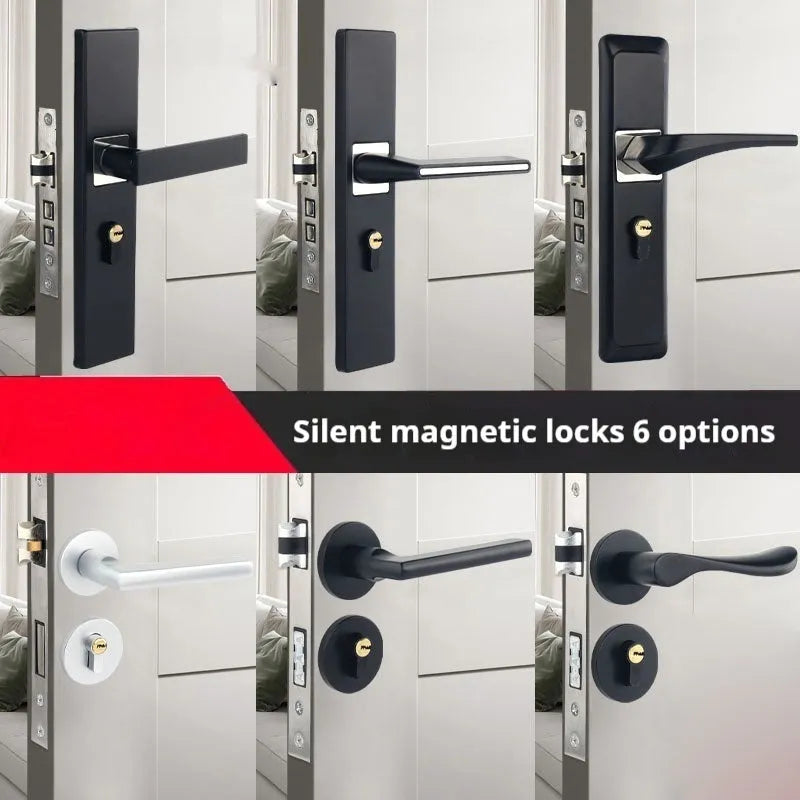 Indoor split magnetic door lock handle for timber doors in aluminum alloy construction