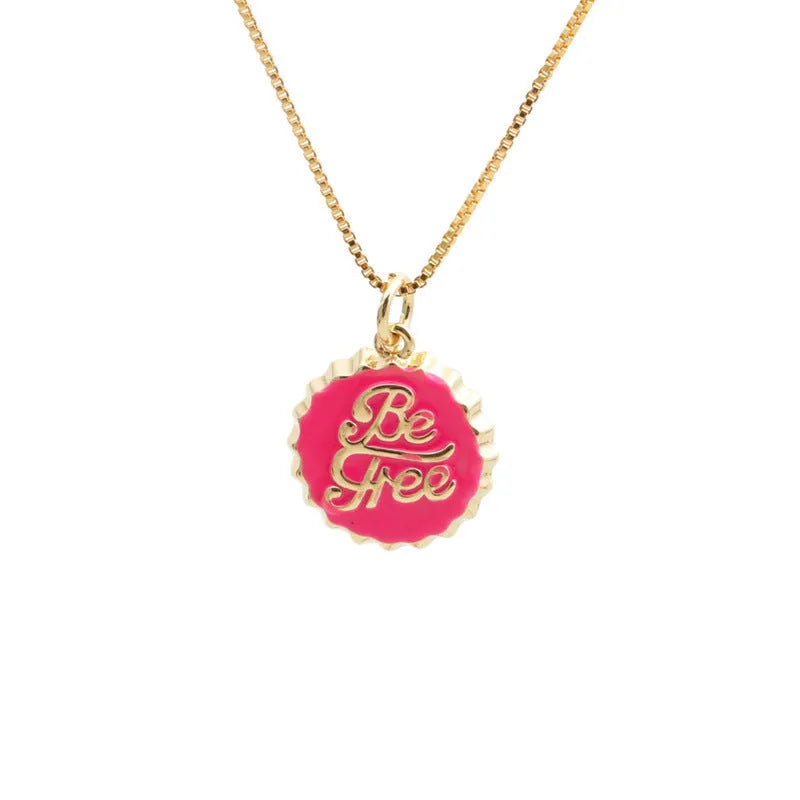 Copper bottle cap pendant necklace with 18K gold electroplating on a 40 cm box chain.