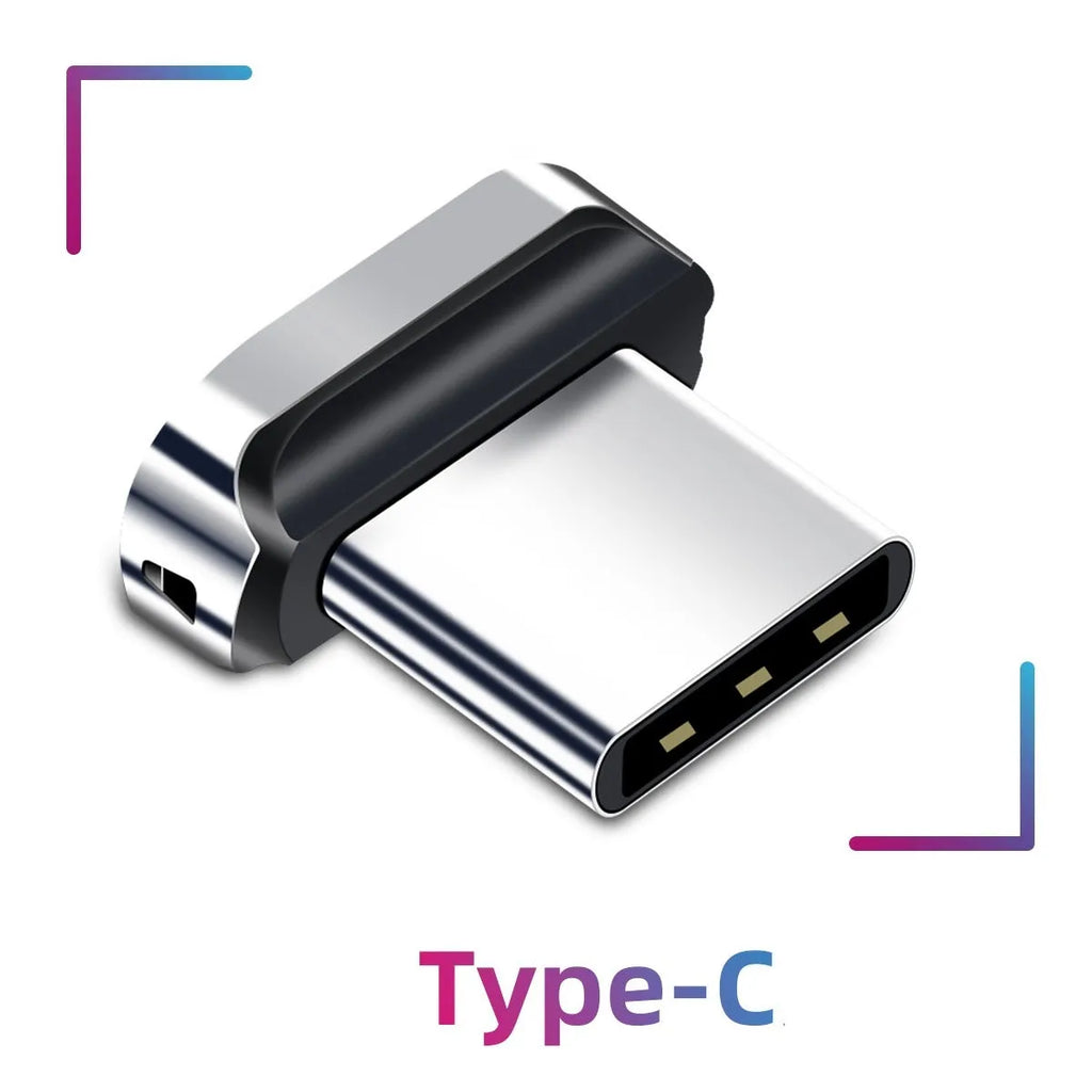3A magnetic charging adapter with 0.2m main length in black and silver, for Android, iPhone and Type-C devices.