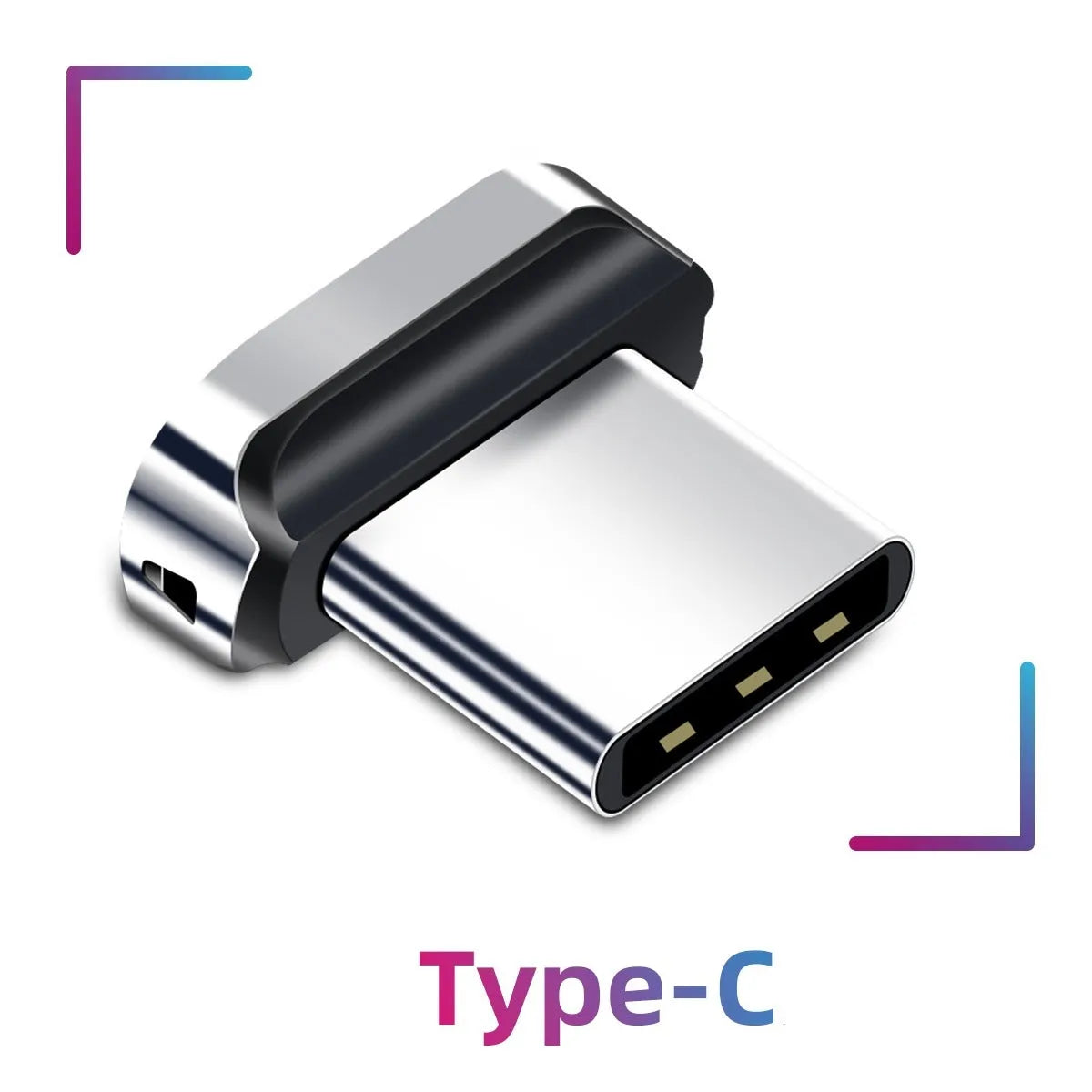 3A magnetic charging adapter with 0.2m main length in black and silver, for Android, iPhone and Type-C devices.