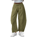 Women's loose cropped sweatpants with drawstring waist and side pockets in apricot colour