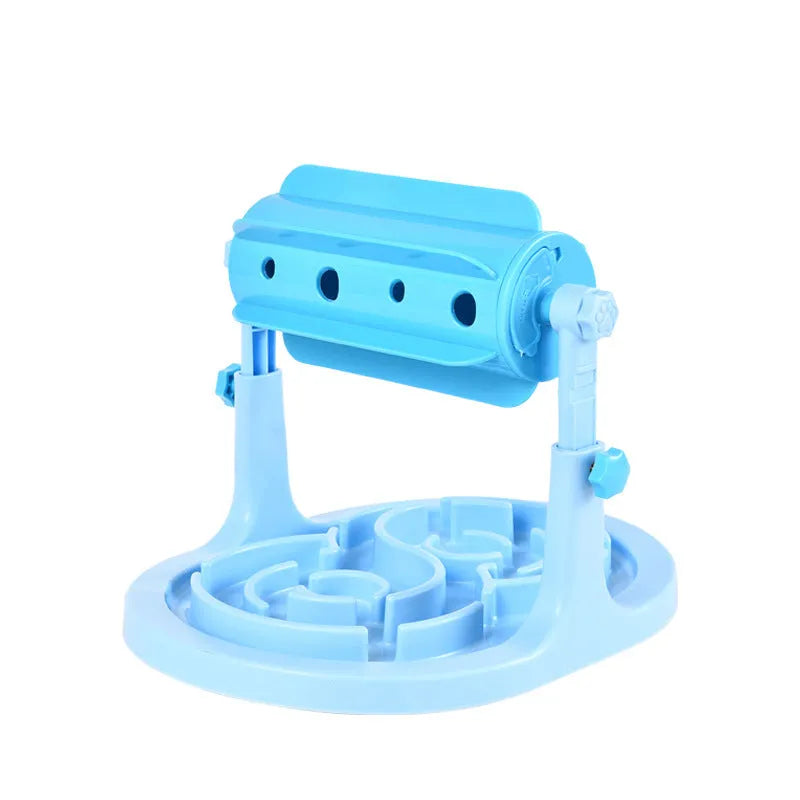 Blue adjustable height interactive pet food puzzle slow feeder for dogs and cats