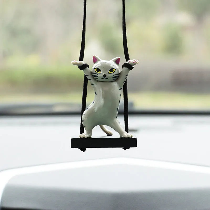Resin cat pendant car hanger with adjustable rope in five colour variations