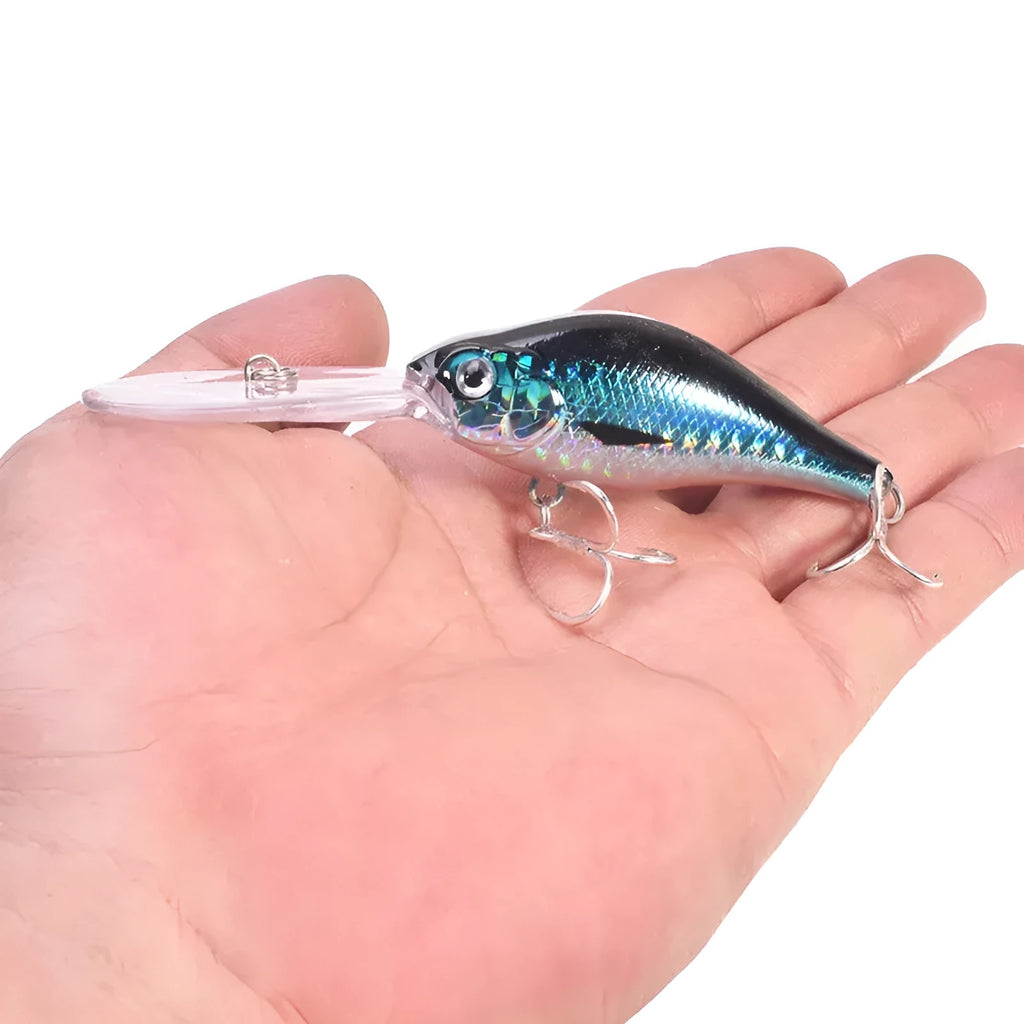 Little Fat Man deep diving minnow fishing lure with long lip, showing colour options.