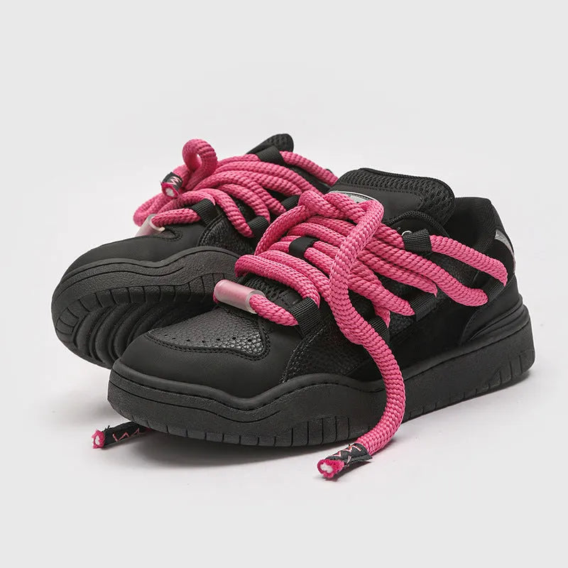 Unisex casual lace-up shoes with thick rubber sole in various colours including denim blue and milky white