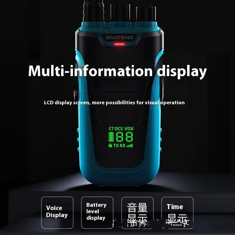 Red and yellow coloured high-power children's intercom walkie talkie with USB charging port.