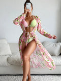 Women's printed bikini swimsuit on a mannequin, showing European and American style cut.