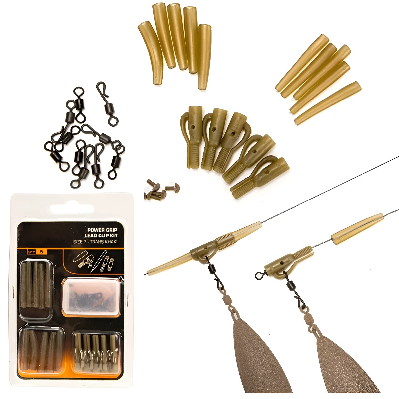 30 piece European carp fishing accessory set card with pipes, hoses, rotation pieces, and screws.