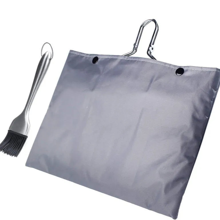 Square stainless steel folding barbecue grill mesh basket with a wire brush