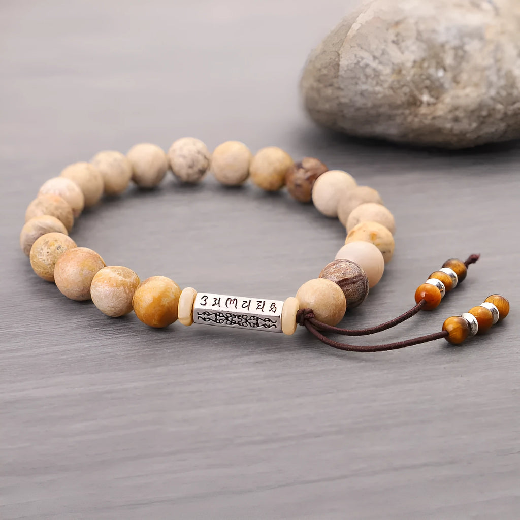 Handmade stone bracelet with wood colour finish in European American retro style