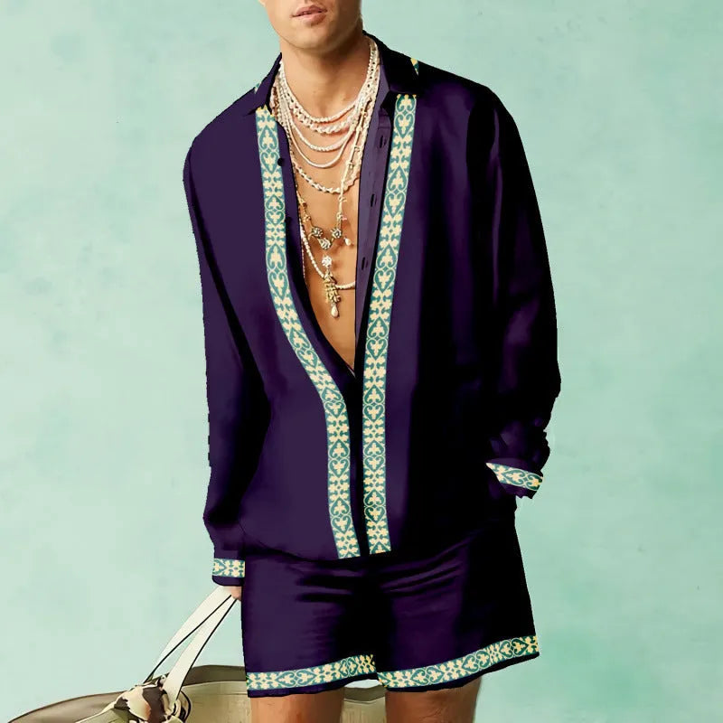 Men's slim fit casual shirt and matching shorts set in a summer colour.