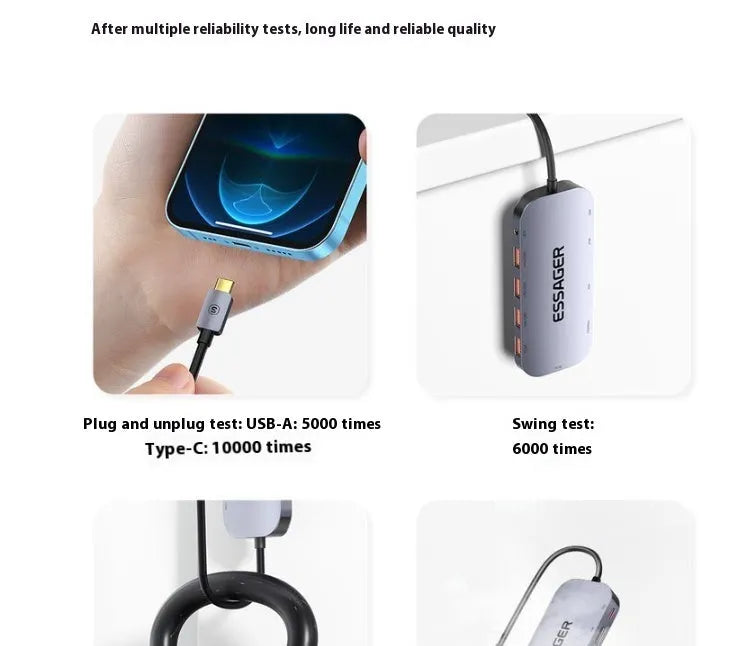 11-in-1 aluminium USB-C expansion dock with a 20cm cable, showing Ethernet, HDMI, USB, and card reader ports.