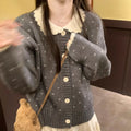 Retro Peter Pan collar knitted cardigan coat with floral embroidery in three colour options
