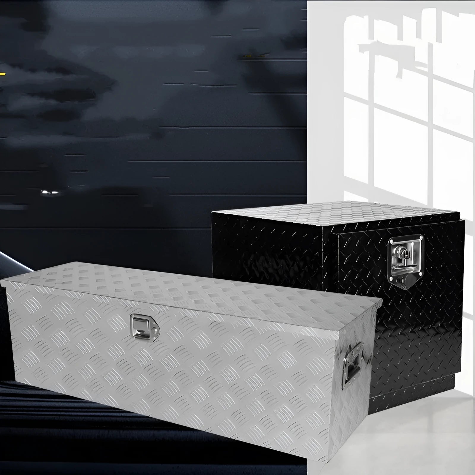 Black 26-inch aluminium alloy tool case with T-casting construction for professional tool storage.