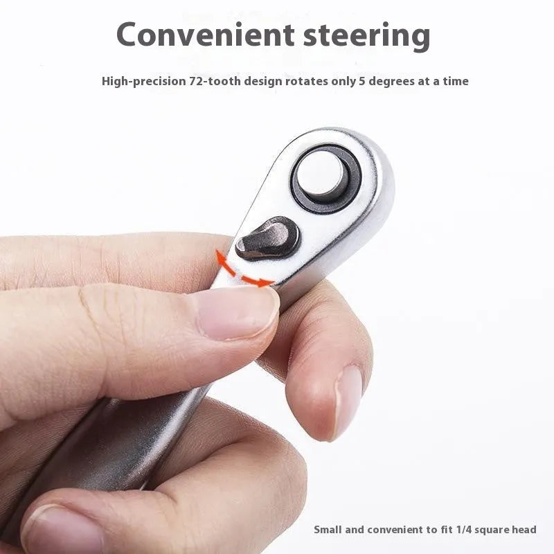 Silver galvanised steel mini ratchet wrench socket wrench on neutral background