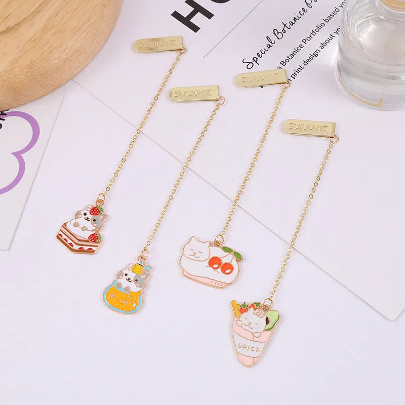 Jane Lime Foodie cute pet cat cartoon design on a metal pendant bookmark with colourful graphic.