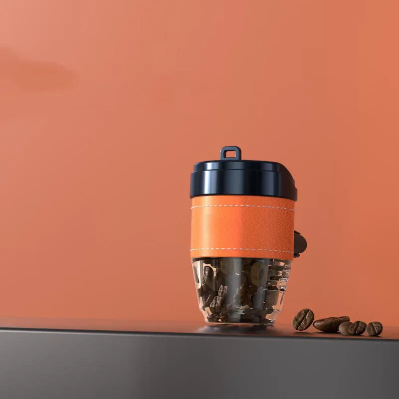 Coffee cup shaped car air freshener in plastic construction with coffee beans scent