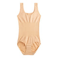 Seamless nylon bodysuit for women in apricot colour on a hanger