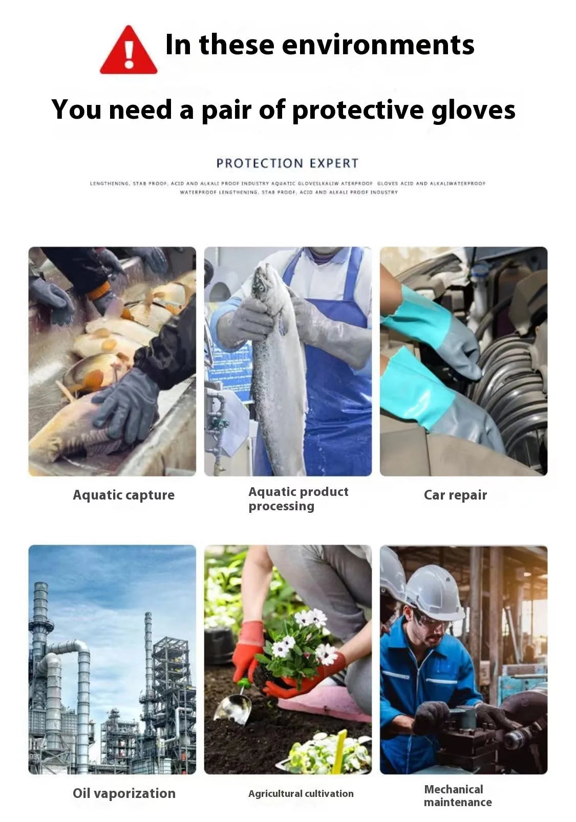 Navy blue women's nitrile gloves shown in short and lengthened sleeve versions for fishing and work.
