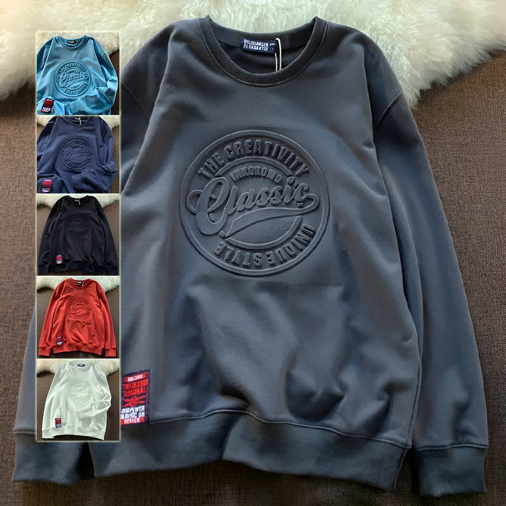 Cotton pullover sweater with scale concave-convex print in loose fit