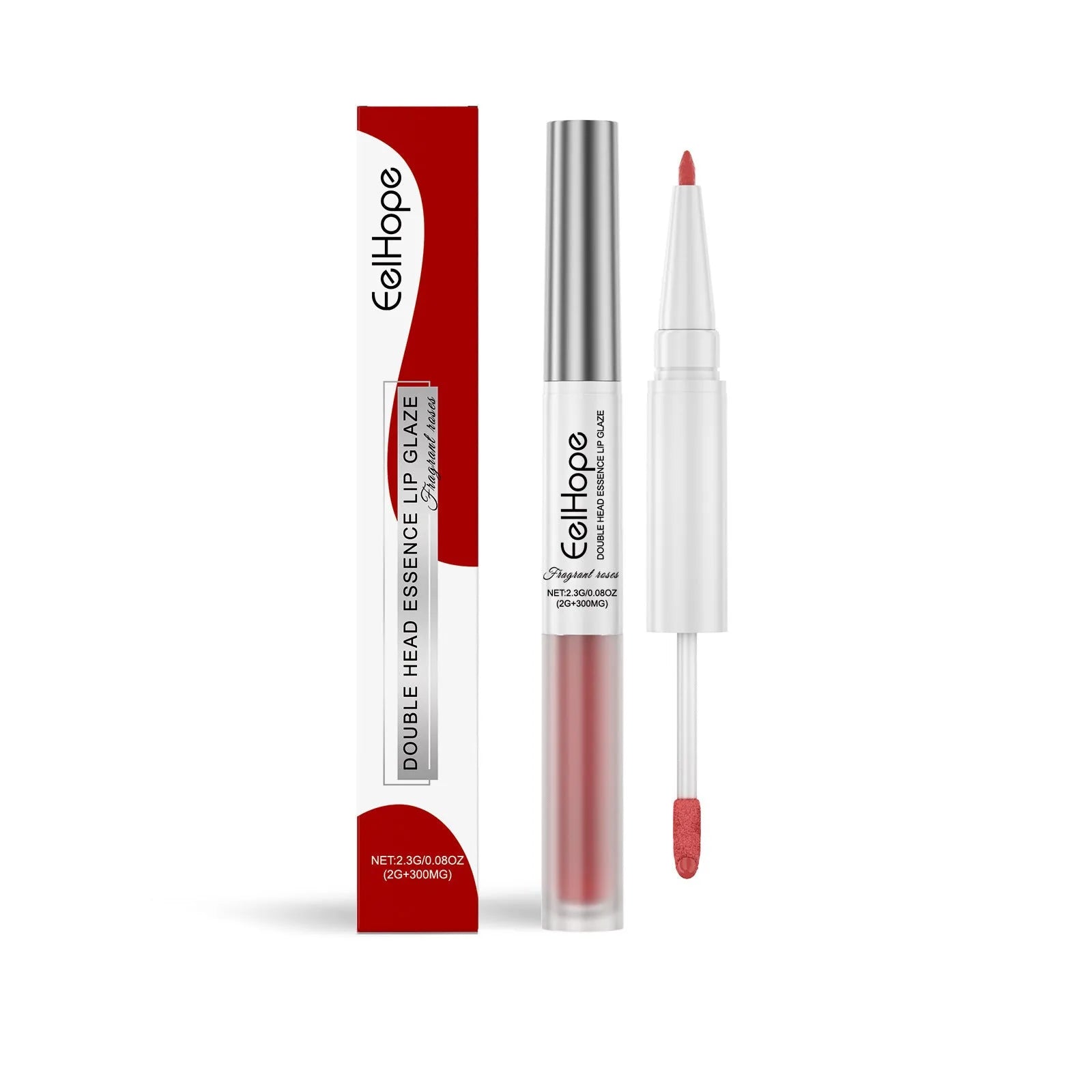 Double-headed lip liner and lacquer pen with lip gloss and a matching eyeliner pencil.