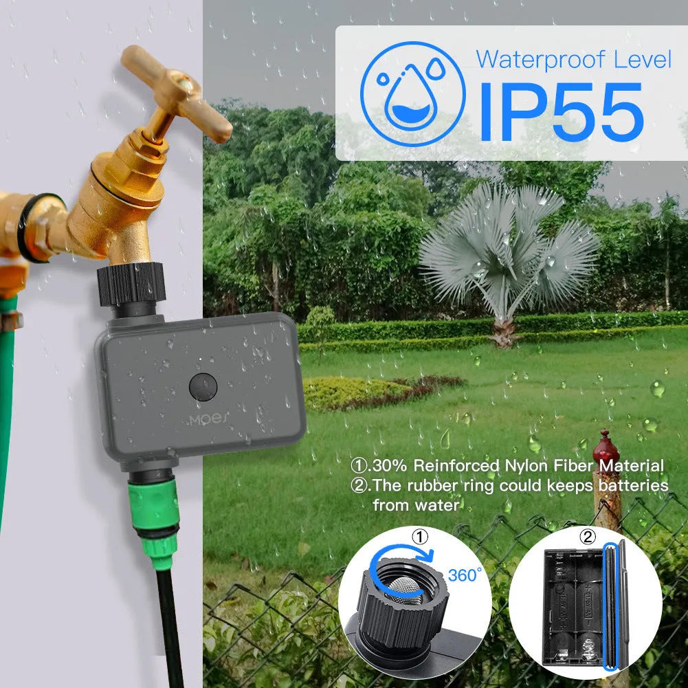 Bluetooth garden hose timer with smartphone app control for remote watering scheduling