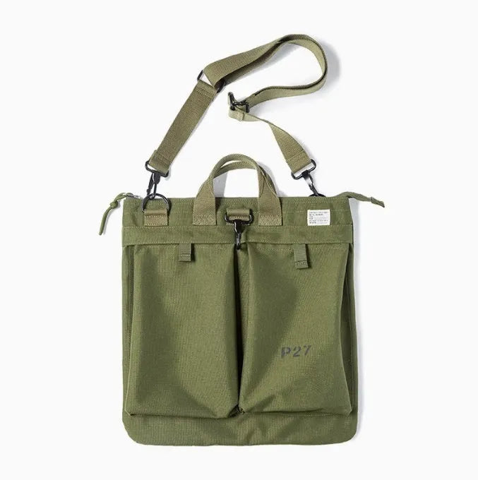 Marden Tooling medium canvas messenger bag in military green with crossbody strap and hard handle