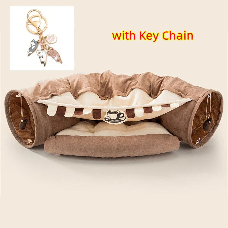 Collapsible cloth cat tunnel in choice of colours showing 45cm diameter and entrance height